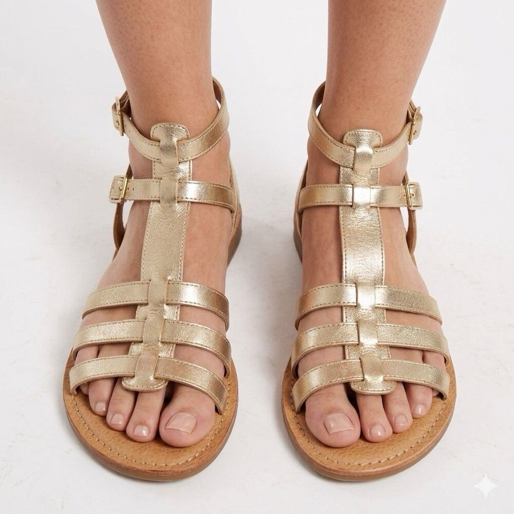 Born Gold Strappy Flat Leather Open Toe Buckle Sandals 36.5 Size 6